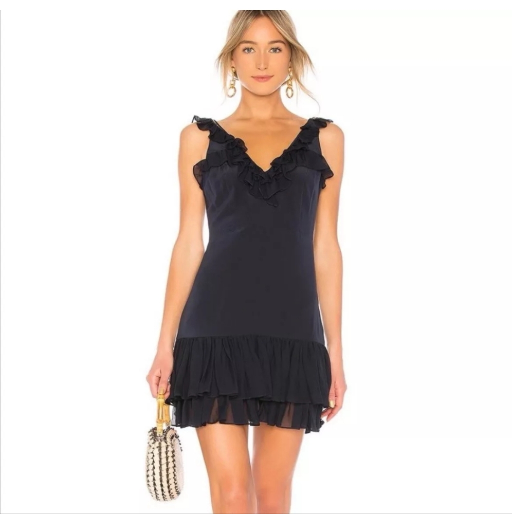 Cinq à Sept Black Ruffle Mini Dress